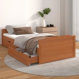 Cadru Pat Gossi 90x200 cm, Lemn Masiv Pin, Maro Miere, Sertare Depozitare, Pat Dormitor