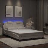 Gossi cadru de pat cu lumini led, alb, 120x200 cm, piele ecologica
