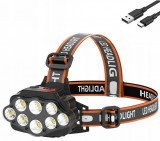 Lanterna de cap reincarcabila cu 8 LED-uri, curea reglabila, cablu incarcare, 4 moduri, negru, Oem