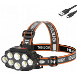 Lanterna de cap reincarcabila cu 8 LED-uri, curea reglabila, cablu incarcare, 4 moduri, negru