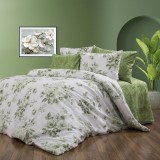 Lenjerie pat dublu,bumbac ranforce,4 piese,verde cu flori,RNFN170-A720