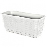 Ghiveci dreptunghiular Strend Pro Ratolla White, cu tava integrata, 38.6 x15x14cm