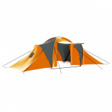 VidaXL Cort camping, 9 persoane, gri și portocaliu, material textil