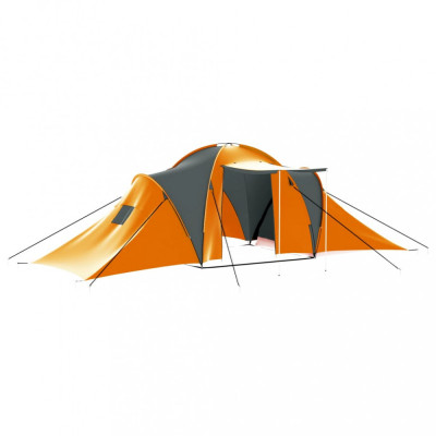 vidaXL Cort camping, 9 persoane, gri și portocaliu, material textil foto
