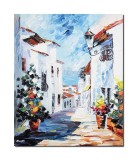Cumpara ieftin Tablou Santorini pictat manual, colt de rai, 60x50cm ulei pe panza in cutit efect 3D, gata de agatat pe perete