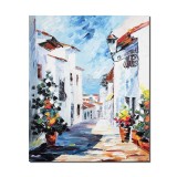 Tablou Santorini pictat manual, colt de rai, 60x50cm ulei pe panza in cutit efect 3D, gata de agatat pe perete