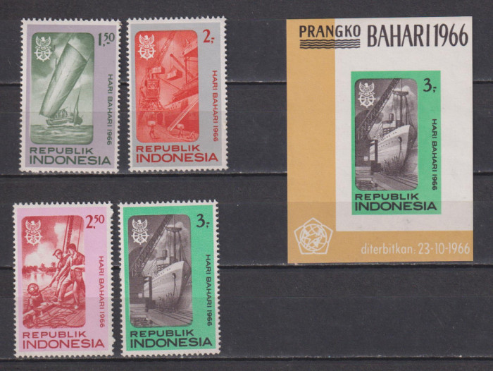 INDONEZIA 1966 TRANSPORTURI MARITIME MI. 544-547 +BL. 6 MNH