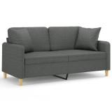 Cumpara ieftin Canapea cu 2 locuri cu pernute, gri inchis, 140 cm, textil