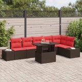 vidaXL Set de canapele pentru grădină 7 pcs Maro și roșu poliratan 3349200