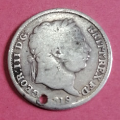 Monedă argint 1 shilling 1819 deteriorată