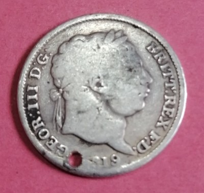 Monedă argint 1 shilling 1819 deteriorată foto