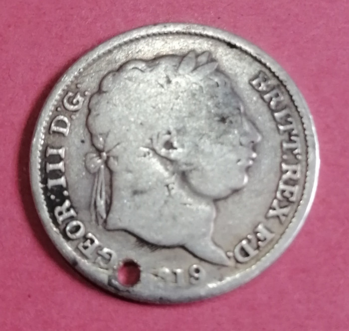 Monedă argint 1 shilling 1819 deteriorată