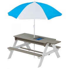 Masa de gradina pentru copii 3 in 1 GINGER HOME cu placuta mobila pentru jocuri active in aer liber umbrela cu inaltime reglabila protect