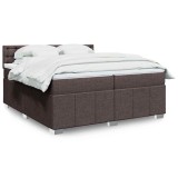 Cumpara ieftin Pat box spring cu saltea, maro &icirc;nchis, 200x200 cm, textil