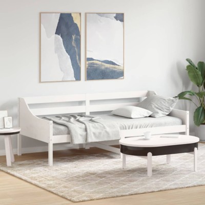 vidaXL Pat de zi fără saltea, alb, 90x200 cm, lemn masiv pin 842831 foto