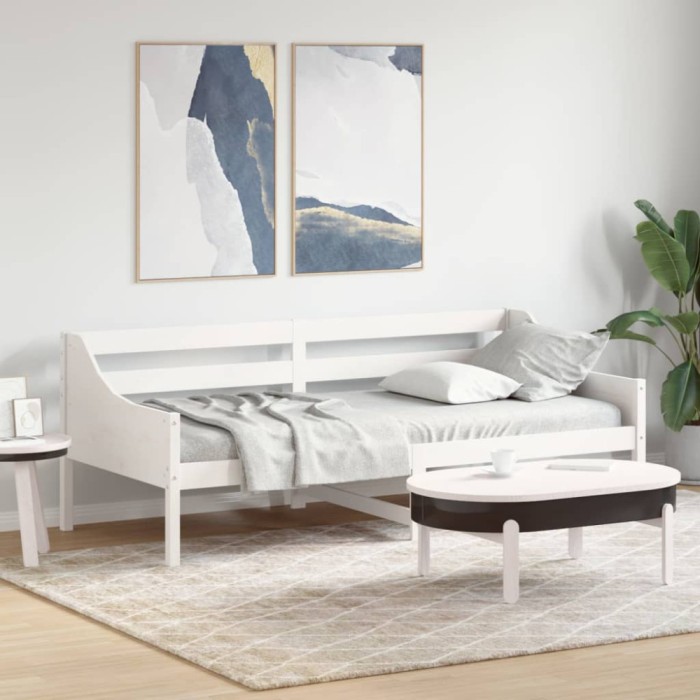 vidaXL Pat de zi fără saltea, alb, 90x200 cm, lemn masiv pin 842831