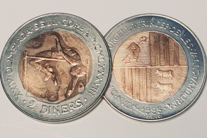3331 Andorra 2 diners 1985 XXIV Summer Olympics Games km 28 aunc-UNC