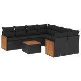 Cumpara ieftin Set mobilier de gradina cu perne, 9 piese, negru, poliratan