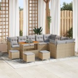 Set de canapea pentru grădină vidaXL cu 13 piese și perne bej poli ratan acacia, Set de dining pentru grădină vidaXL cu 4 piese și perne bej poli rata