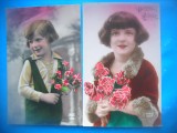 HOPCT 1827 COPII--ROMANTICA-FRANTA-LOT 2 CARTI POSTALE VECHI-CIRCULATE