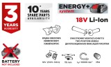 Polizor unghiular Graphite Energy+ 18V, 115 mm, fara acumulator