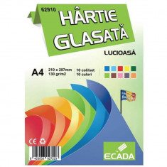 Hartie Glasata Lucioasa A4 Ecada, 10 Coli/Top, 130 g/m², 10 Culori, Hartie Glasata, Hartie Glasata Lucioasa, Hartie Glasata Colorata, Hartie Glasata C