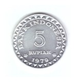 Moneda Indonezia 5 rupiah 1979 FAO, stare foarte buna, cu luciu