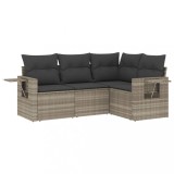 Set canapea de gradina cu perne, 4 piese, gri deschis poliratan