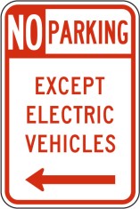 No Parking Except Electric Vehicle Sign Left Arrow foto