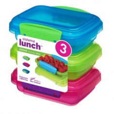 Set 3 cutii alimente plastic color Sistema Lunch 200 ml