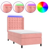Cumpara ieftin Pat continental cu saltea &amp; LED, roz, 80x200 cm, catifea