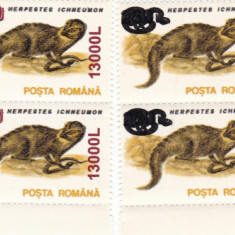 ROMANIA 2001 LP 1541 ANIMALE 1993 SUPRATIPAR BLOCURI DE 4 TIMBRE MNH