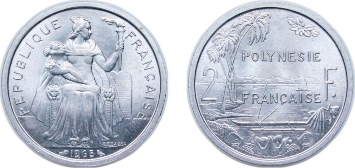 Polinezia Franceza 2 francs 1965 UNC