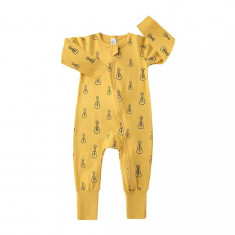 Salopeta pijama Edman bebe/copii Guitar cu maneca lunga, fermoar reversibil, bumbac, 12-18 luni, Galben