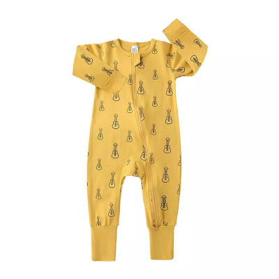 Salopeta pijama Edman bebe/copii Guitar cu maneca lunga, fermoar reversibil, bumbac, 6-12 luni, Galben foto