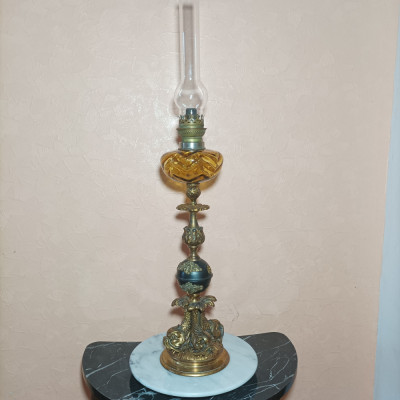 Sculptură bronz lampa gaz petrol stil renascentist, unica, vintage foto