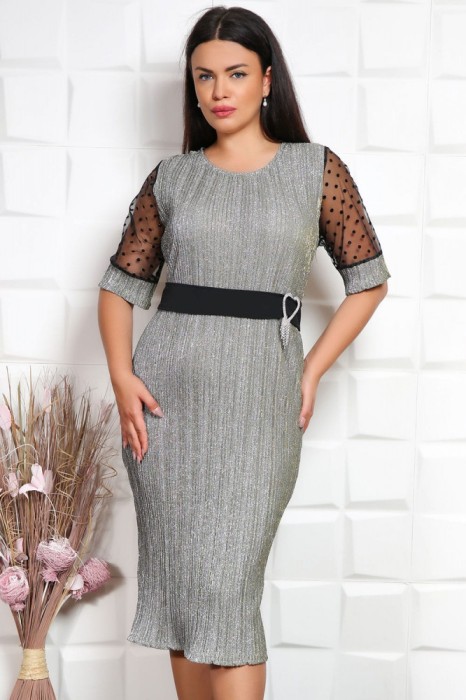 Rochie cu insertii plisat Gliter - 56Marimea