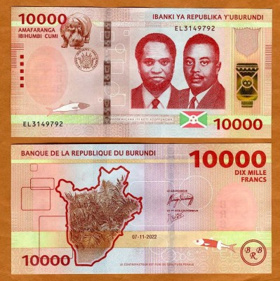 !!! BURUNDI - 10000 FRANCI 2022 - P NEW - UNC / CULORI NOI foto