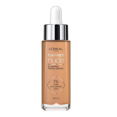 Serum Fond de Ten cu Acid Hialuronic, Loreal Paris, True Match Nude Plumping Tinted Serum, 6-7 Tan, 30 ml foto