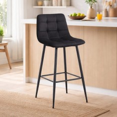 Scaun de bucatarie/bar, Artool, Arceto, catifea neagra, picioare metal negru, 43.5x32.5x104 cm
