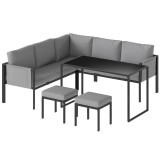 Outsunny Set mobilier de grădină Canapea colț exterior 6 piese Perne 10cm Masă &icirc;naltă și 2 taburete Gri | Aosom Romania