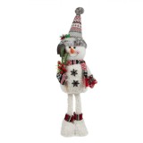 Figurina Decorativă Crăciun, Om de Zăpadă, 75cm, Alb Gri, Metal Poliester, Cu Lopețică și Fructe de Pădure, Oem