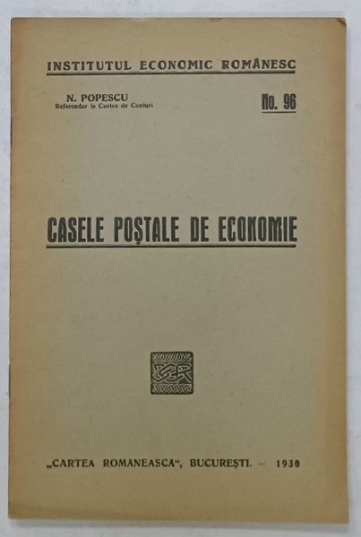 CASELE POSTALE DE ECONOMIE de N. POPESCU , 1930