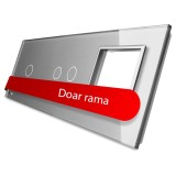 Panou din sticla Livolo VL-P701/02/E-6I, gri, pentru intrerupator simplu + dublu cu touch + rama priza simpla