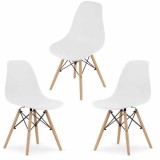 Set 3 Scaune Mercaton Acerenza, Stil Scandinav cu Picioare din Lemn de Fag, Cadru Metalic, Sezut PP, Maxim 120 Kg, 46 x 54 x 82