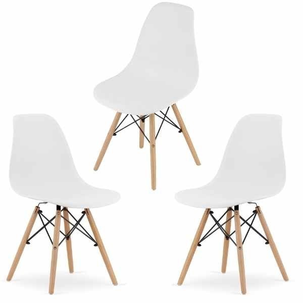 Set 3 Scaune Mercaton Acerenza, Stil Scandinav cu Picioare din Lemn de Fag, Cadru Metalic, Sezut PP, Maxim 120 Kg, 46 x 54 x 82