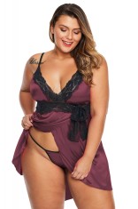 R633P-10 Lenjerie babydoll asimetrica cu insertii din dantela