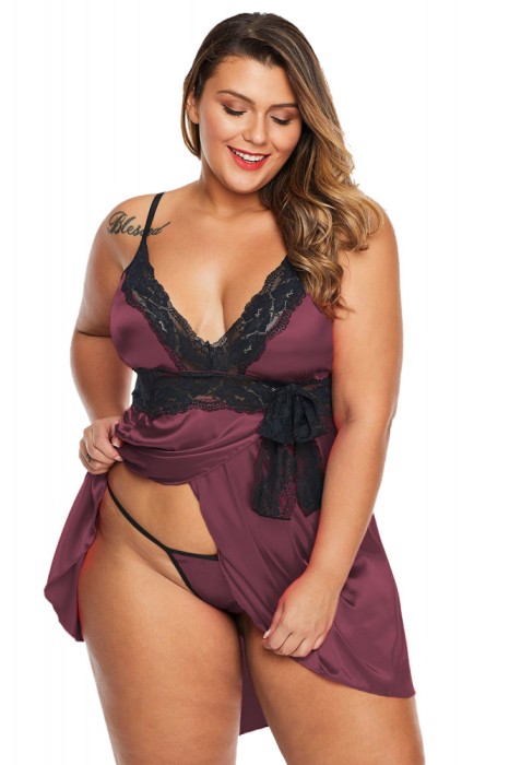 R633P-10 Lenjerie babydoll asimetrica cu insertii din dantela