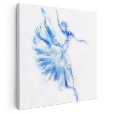 Tablou pictura balerina dansand albastru alb 2019 Tablou canvas pe panza CU RAMA 30x30 cm