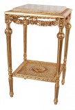 Masuta Cafea Lemn Masiv Auriu, Decoratiuni Florale, Blat Marmura Bej, 72cm, Antichitate